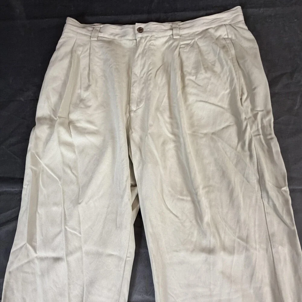 Tommy Bahama Dress Pants Mens 38x29 White 100% Silk Relax Pleated Straight Leg
